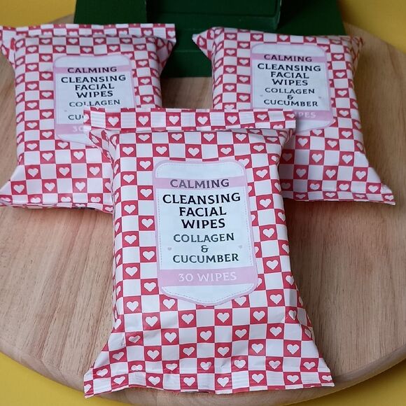 3 pack Calming Cleansing Facial Wipes Collagen & Cucumber  Skincare Beauty Set - Picture 1 of 6